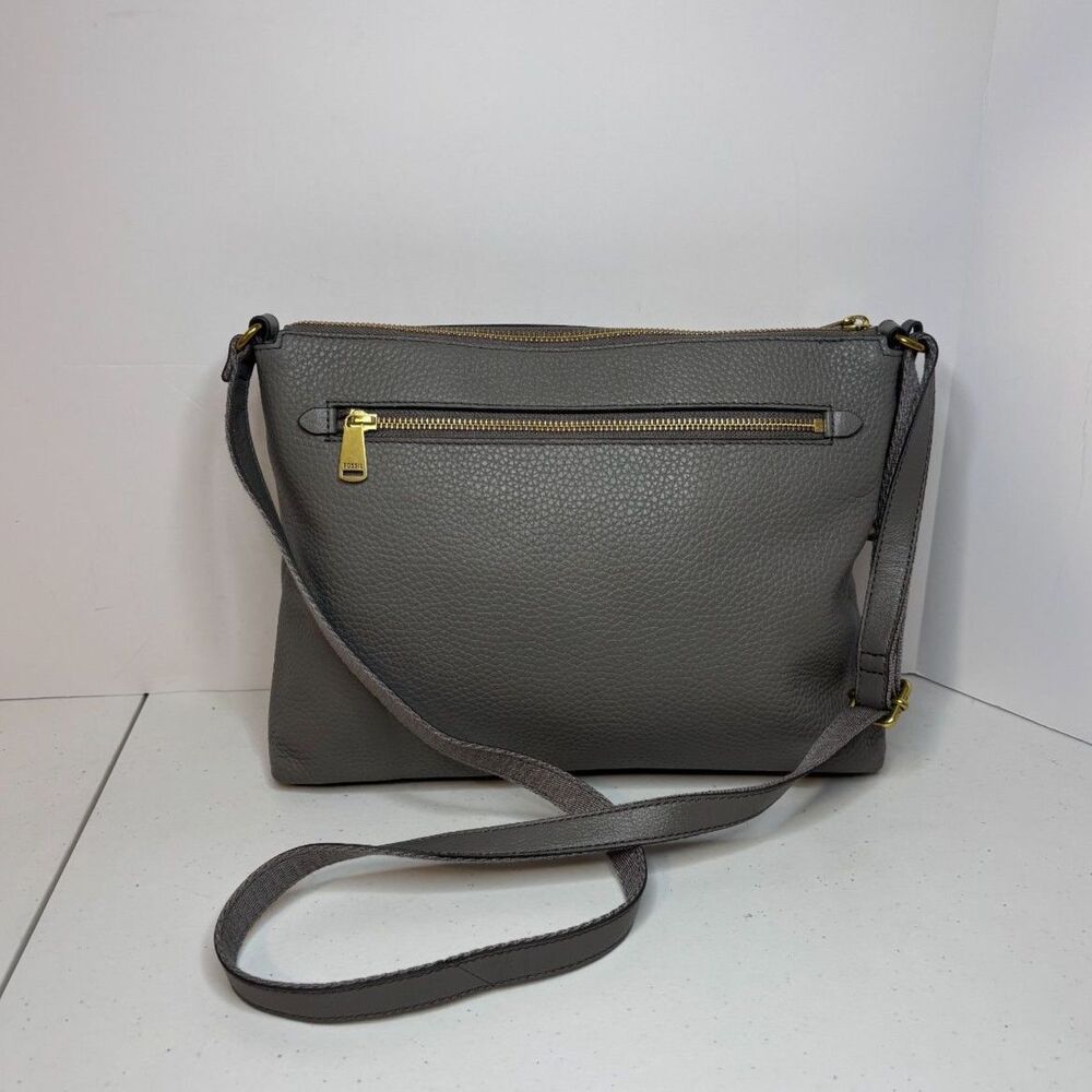 Fossil Kinley Gray Pebbled Leather Adjustable Crossbody Shoulder Bag Purse - Picture 7 of 13